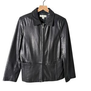 Petite Sophisticate Vintage Black Genuine Leather Jacket Zipper Front, Sz M‎